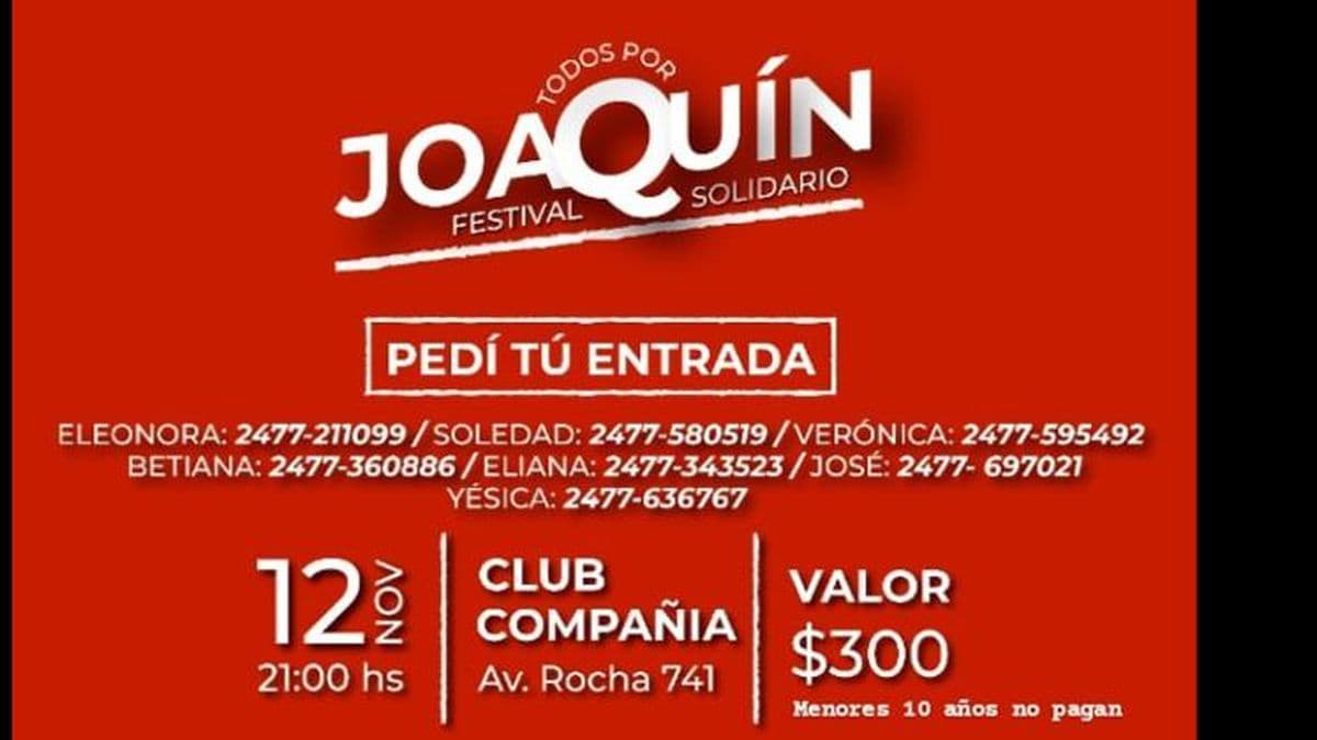El sábado se realizará el festival solidario "Todos por Joaquín"