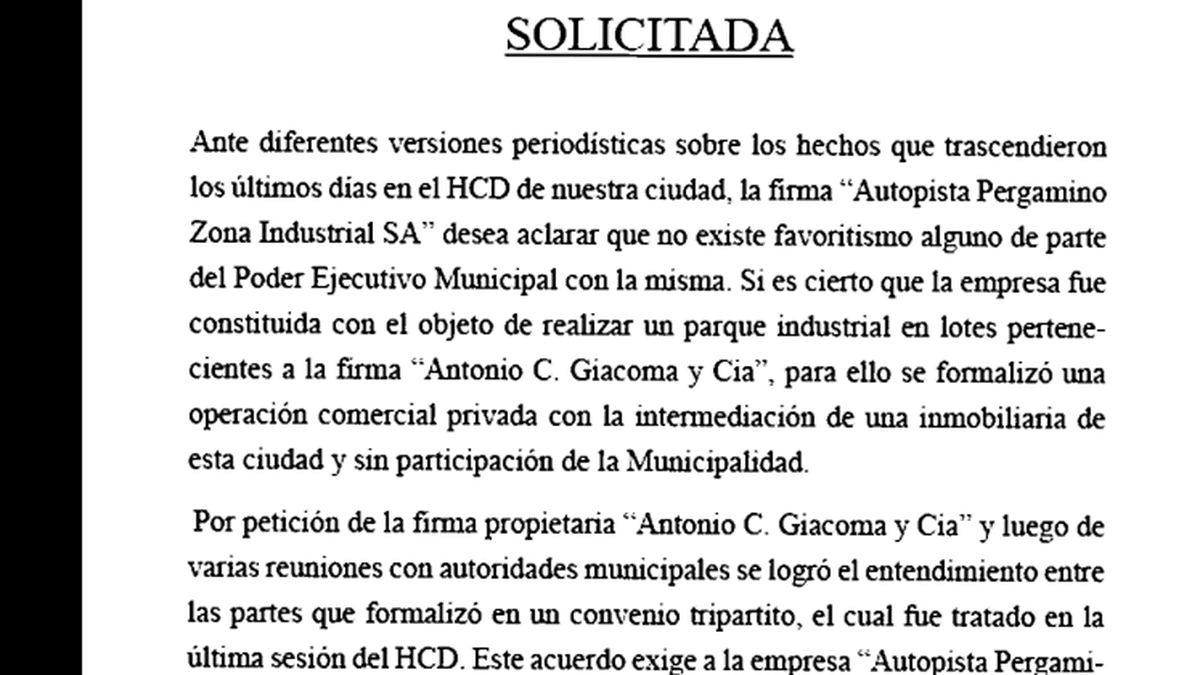 "No tenemos el tipo de vinculación que se nos pretende endilgar", dice Pergamino Zona Industrial SA