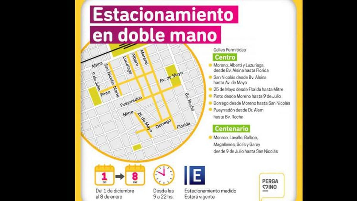 Hasta el 8 de enero se podrá estacionar también del lado izquierdo en varias calles 