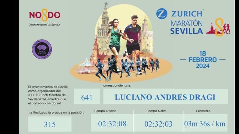 Misioacuten cumplida para Luciano Dragi en el Maratoacuten de Sevilla- mejoroacu