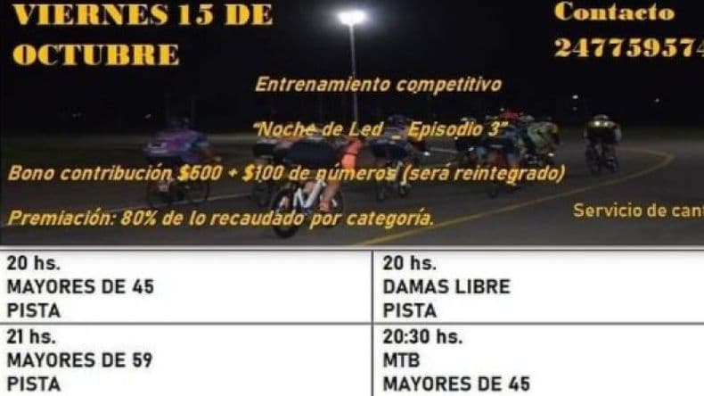 Ciclismo: el viernes se realizará otra "Noche de Led" en el circuito El Panorámico