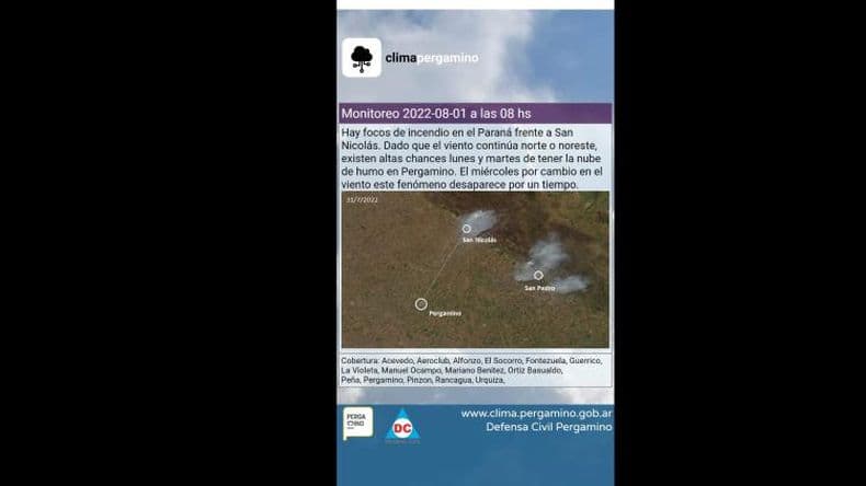 Nuevamente los incendios en las islas generan el humo que cubre Pergamino y la r