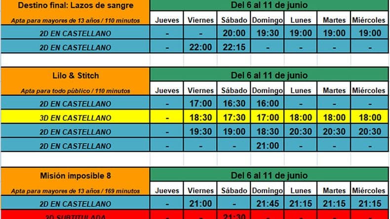 Los días y horarios de proyección en las salas de Cinema Pergamino.