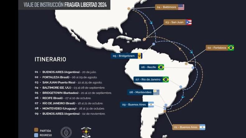 El mapa del viaje de instrucción.