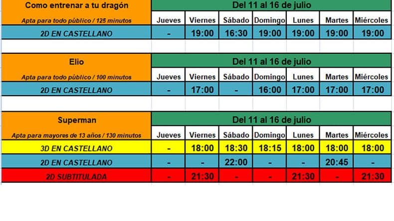 Los días y horarios de las proyecciones en las salas de Cinema Pergamino.