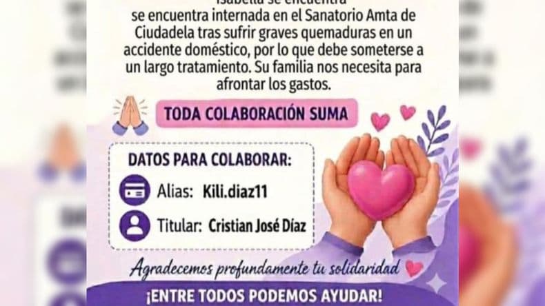 Manuel Ocampo: una adolescente sufrió graves quemaduras en un accidente doméstico y lanzan campaña solidaria