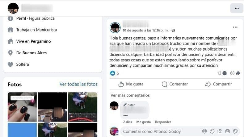 Denuncia por publicaciones falsas en Facebook que exhibían datos personales y contenido sexual