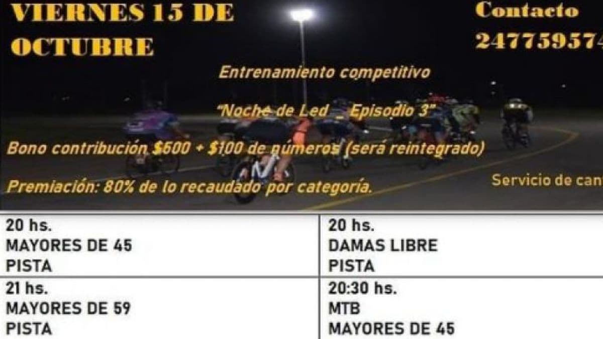 Ciclismo: el viernes se realizará otra "Noche de Led" en el circuito El Panorámico