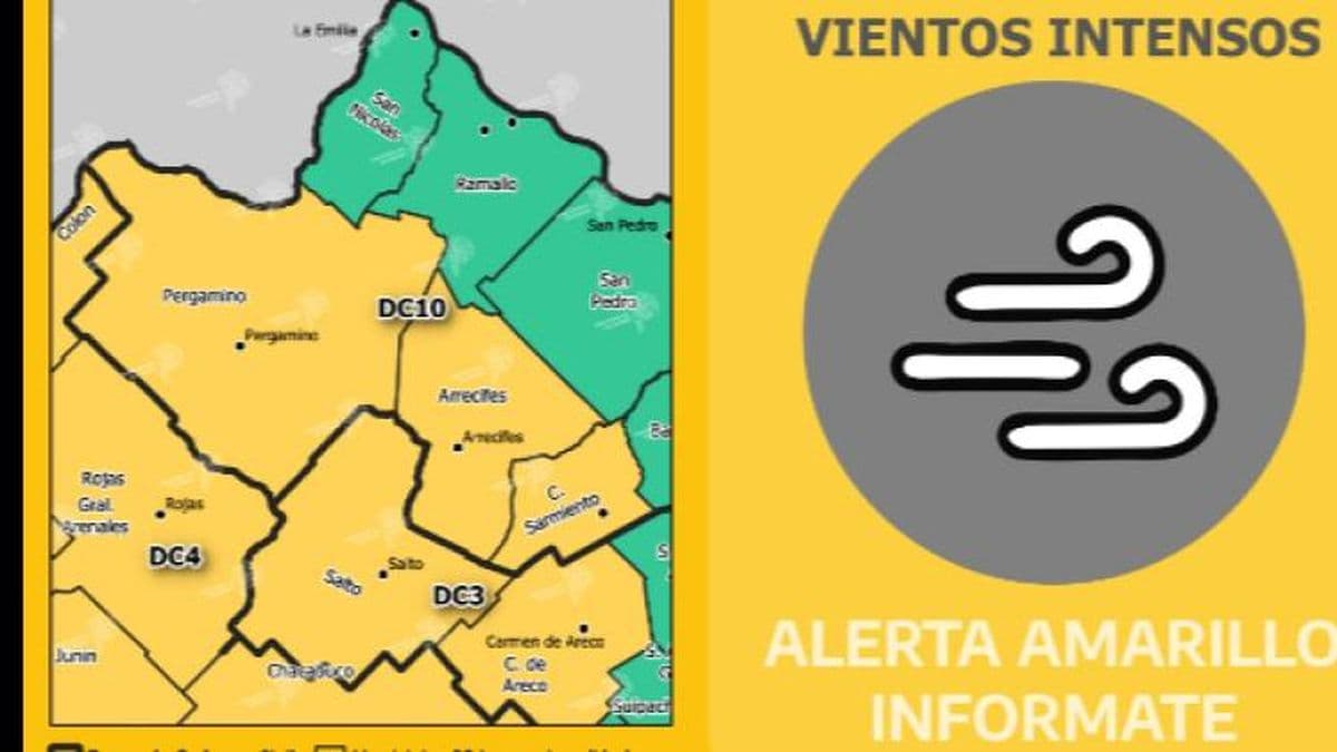 En Pergamino rige un alerta amarillo por vientos fuertes