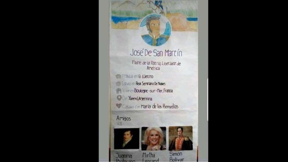 Estudiantes crearon un perfil de Facebook de San Martín y como "amiga" pusieron a Mirtha Legrand