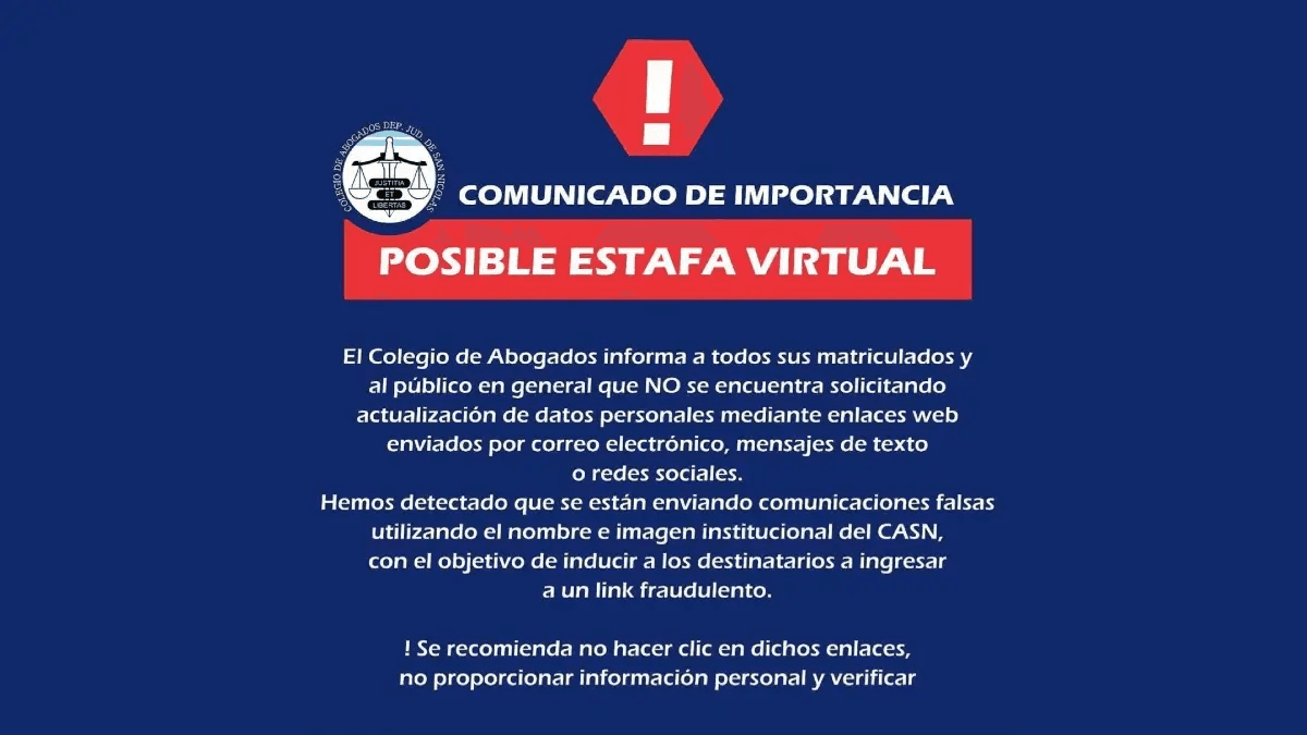 El Colegio de Abogados San Nicolás alerta por estafas con falsos pedidos de datos personales