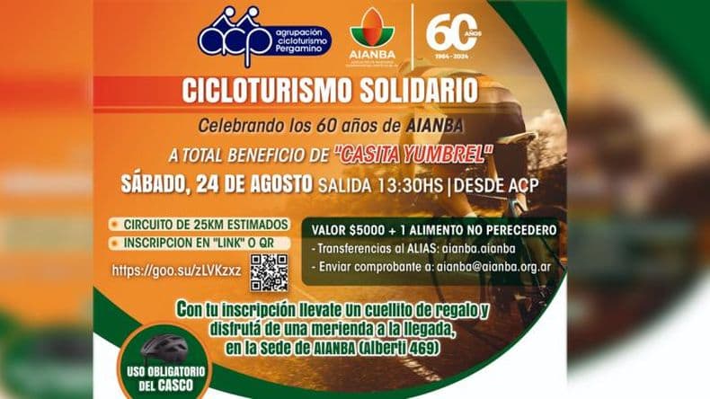 Cicloturismo solidario el próximo sábado por el 60º aniversario de Aianba