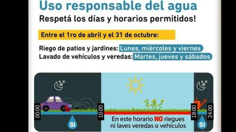 El lunes entra en vigencia el nuevo horario para uso racional del agua potable