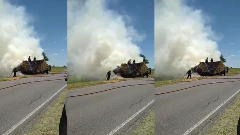 Incendio de camión cargado con fardos interrumpe el tránsito vehicular en la ruta 178
