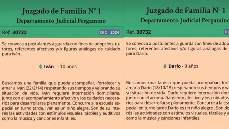 Convocan a personas que puedan integrar en sus familias a dos niños que están en proceso de adopción