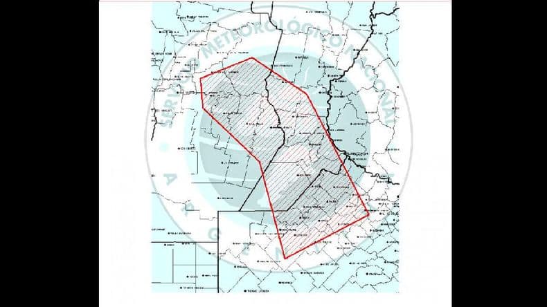 Alerta por tormentas severas con ráfagas y caída de granizo