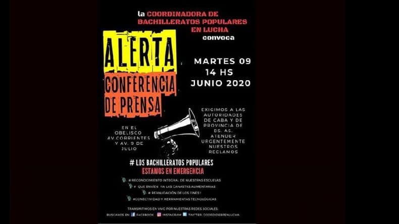 Reclamo de los bachilleratos populares por mejores condiciones para sus estudiantes