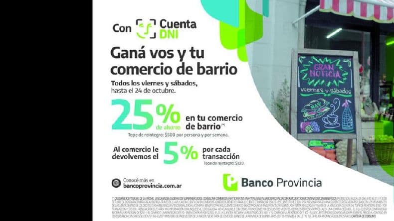 Banco Provincia otorga descuentos por comprar en comercios de barrio