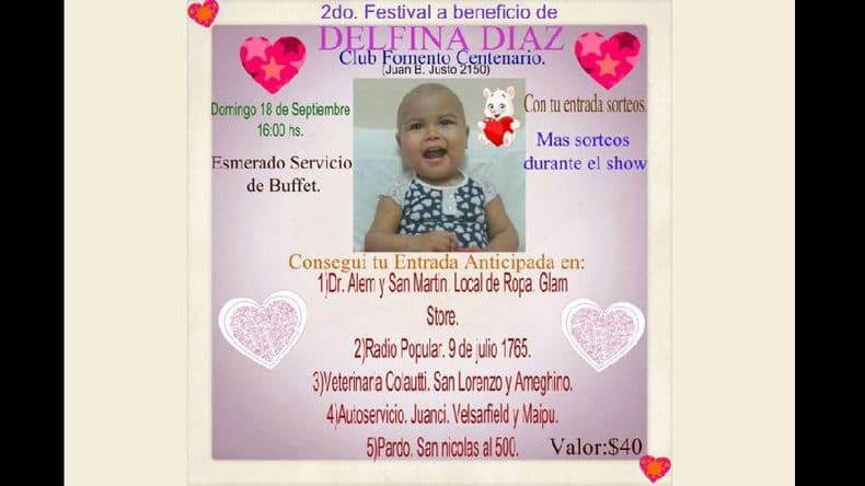 Mañana se concretará un nuevo festival a beneficio de la pequeña Delfina Díaz