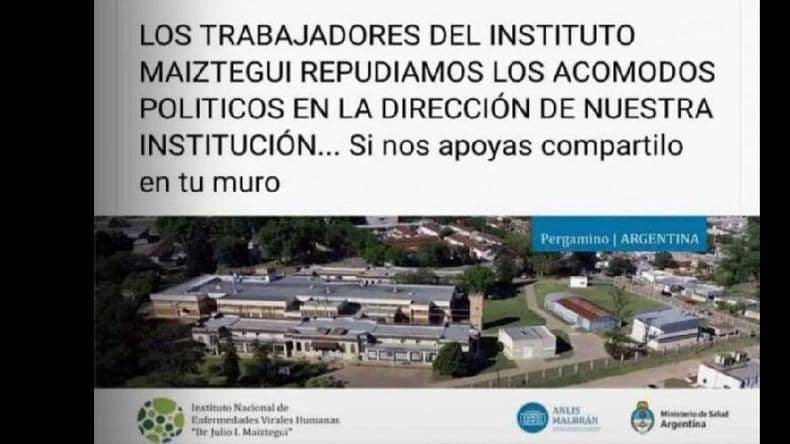 Los trabajadores del Instituto Maiztegui en contra del posible nombramiento de Marita Conti