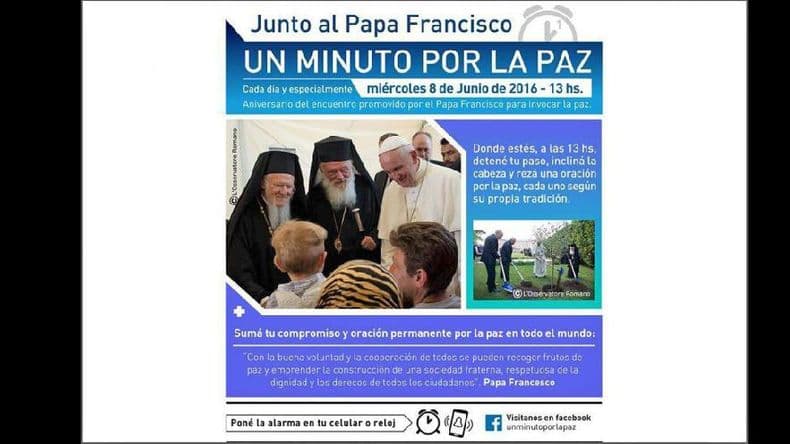 Argentina rezará “Un minuto por la paz”
