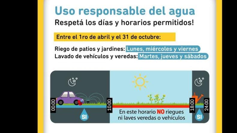Rigen los nuevos horarios para el uso responsable del agua