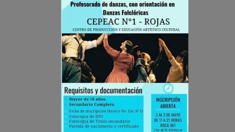 En Rojas inscriben para el Profesorado de Danzas con orientación en Danzas Folklóricas