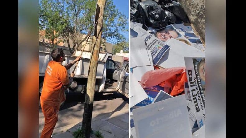 Las cuadrillas municipales iniciaron la limpieza post elecciones