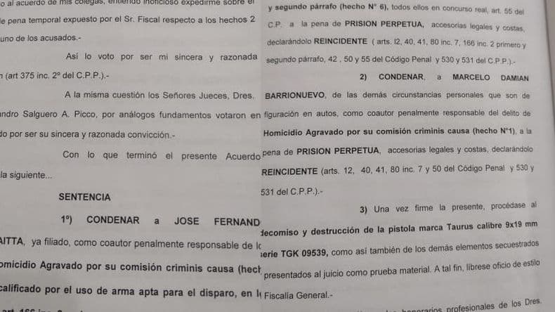 Condenaron a prisión perpetua a los dos hampones involucrados en el crimen de Liguori