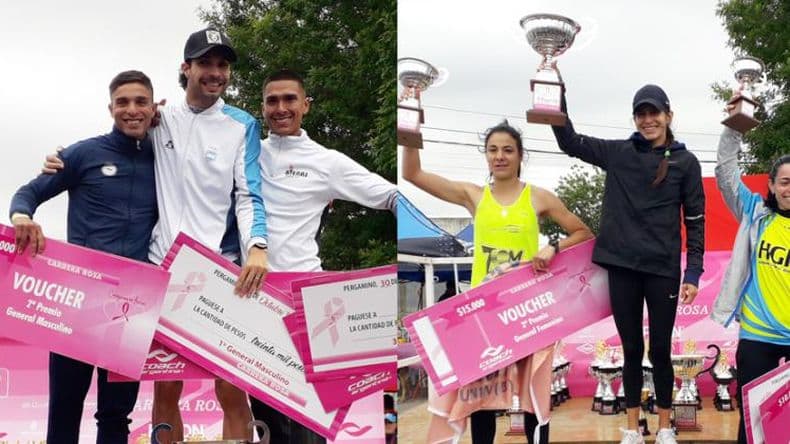 Federico Bruno y Daiana Ocampo, los ganadores de la primera edición de la "Carrera Rosa"