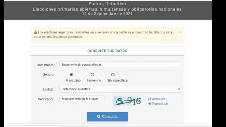 Se puede consultar el padrón y todo lo que hay que saber para las Paso