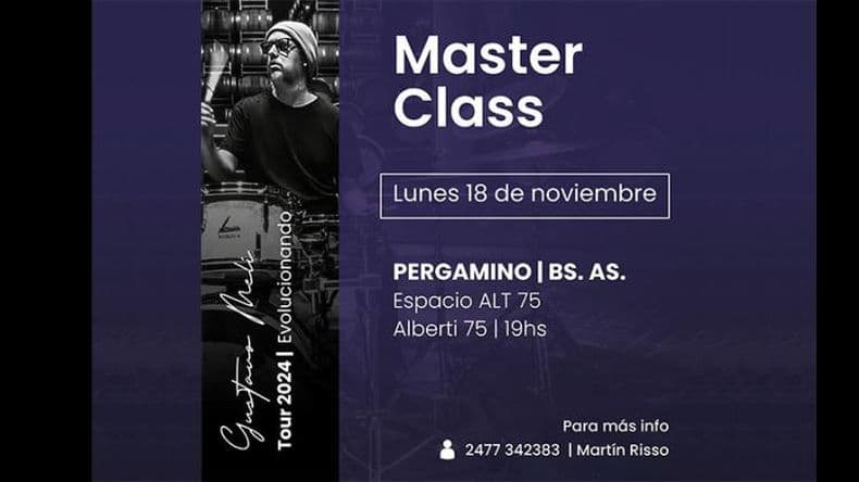El baterista Gustavo Meli brindará un MasterClass en Pergamino