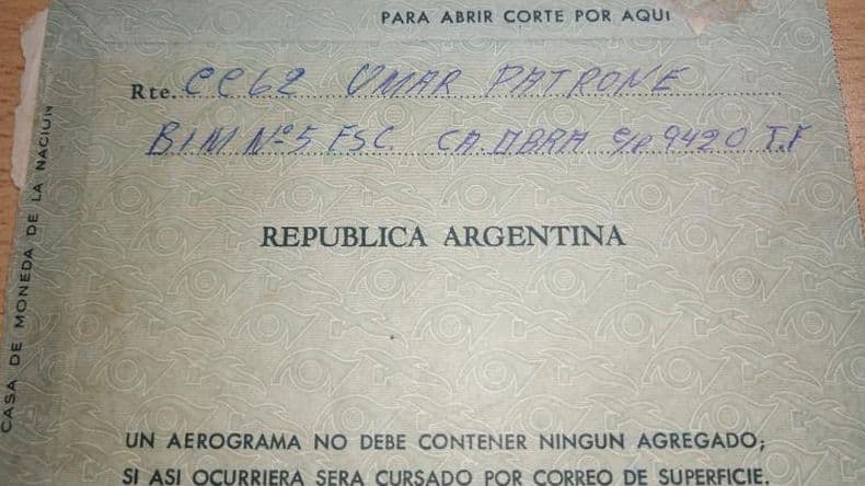 Recuperan una carta que Aldo Patrone escribió estando en la Guerra de Malvinas