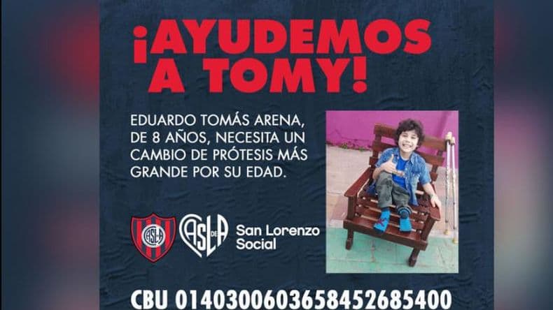"Ayudemos a Tomy" para que pueda cambiar su prótesis
