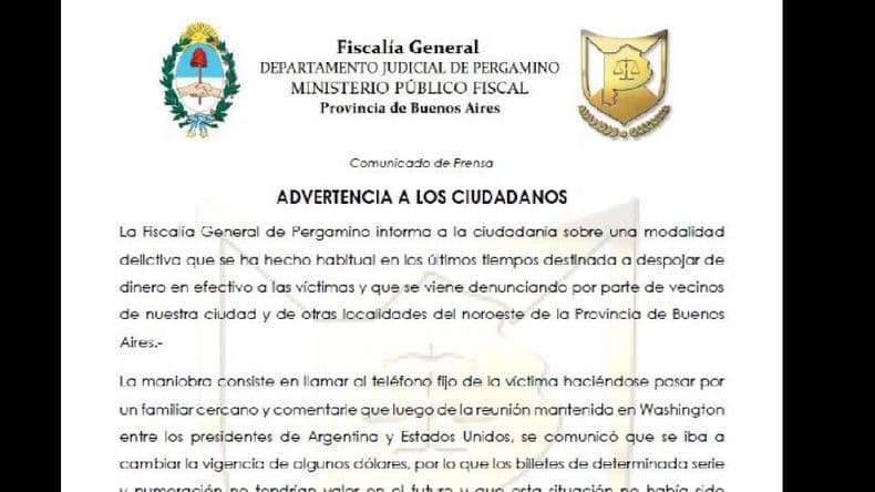 La Fiscalía General alerta sobre la modalidad delictiva del “cambio de billetes”