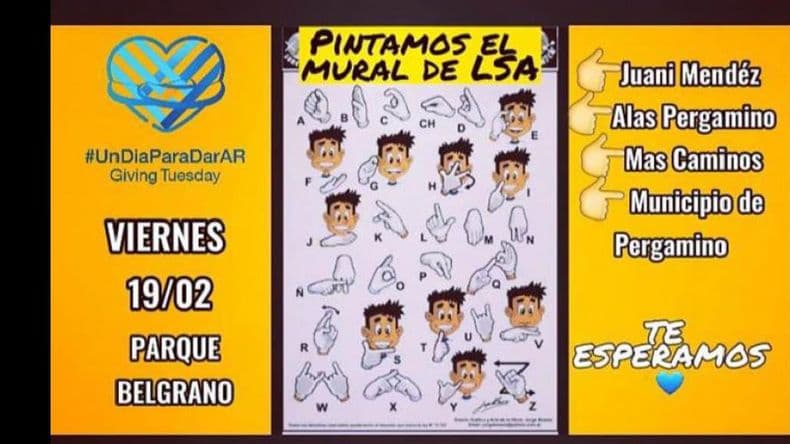 Día para Dar: pintan este viernes el mural en Lengua de Señas Argentinas