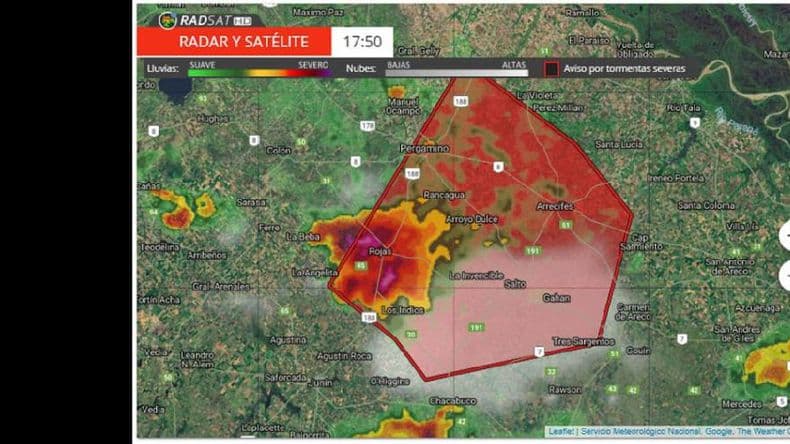 Alerta por tormentas severas y lluvias intensas con ráfagas