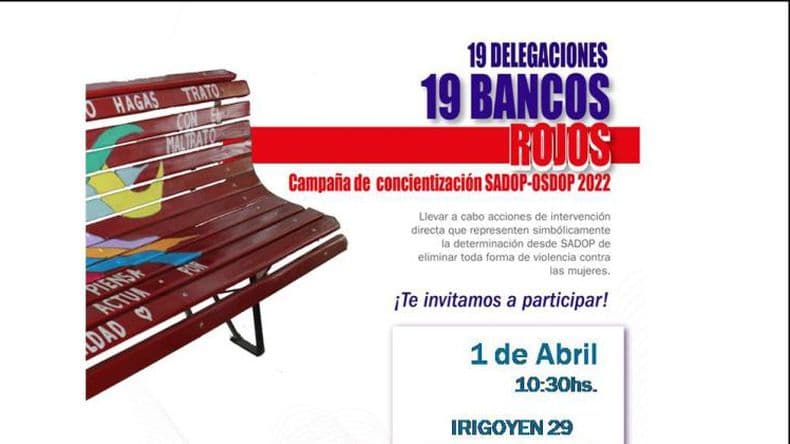 Para sensibilizar sobre violencia de género, Sadop instalará un Banco Rojo