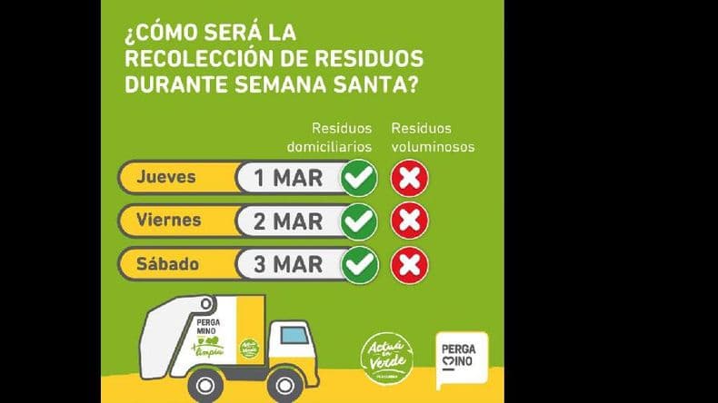 Jueves y Viernes Santo la recolección de residuos domiciliarios será normal