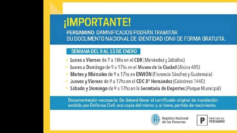 Afectados por la inundación podrán obtener su DNI de forma gratuita