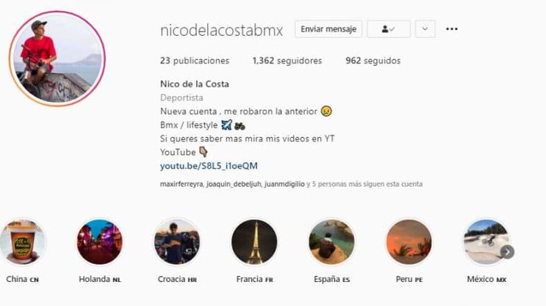 A Nicolás de la Costa le robaron el Instagram y pide que sigan su nueva cuenta