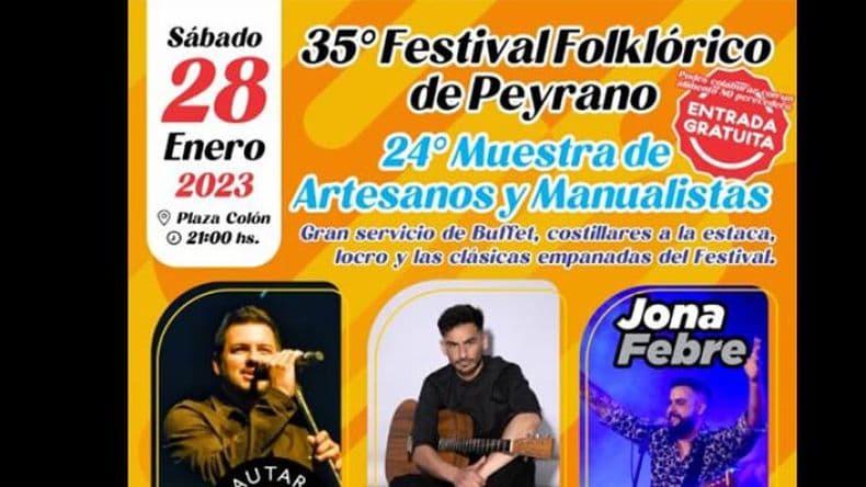 El Festival Folklórico de Peyrano será este sábado 28 de enero