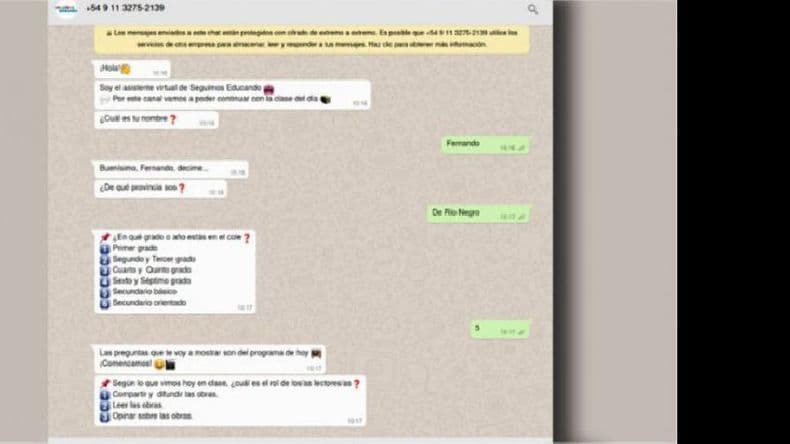 Nueva línea de WhatsApp para que los alumnos accedan a la continuidad pedagógica