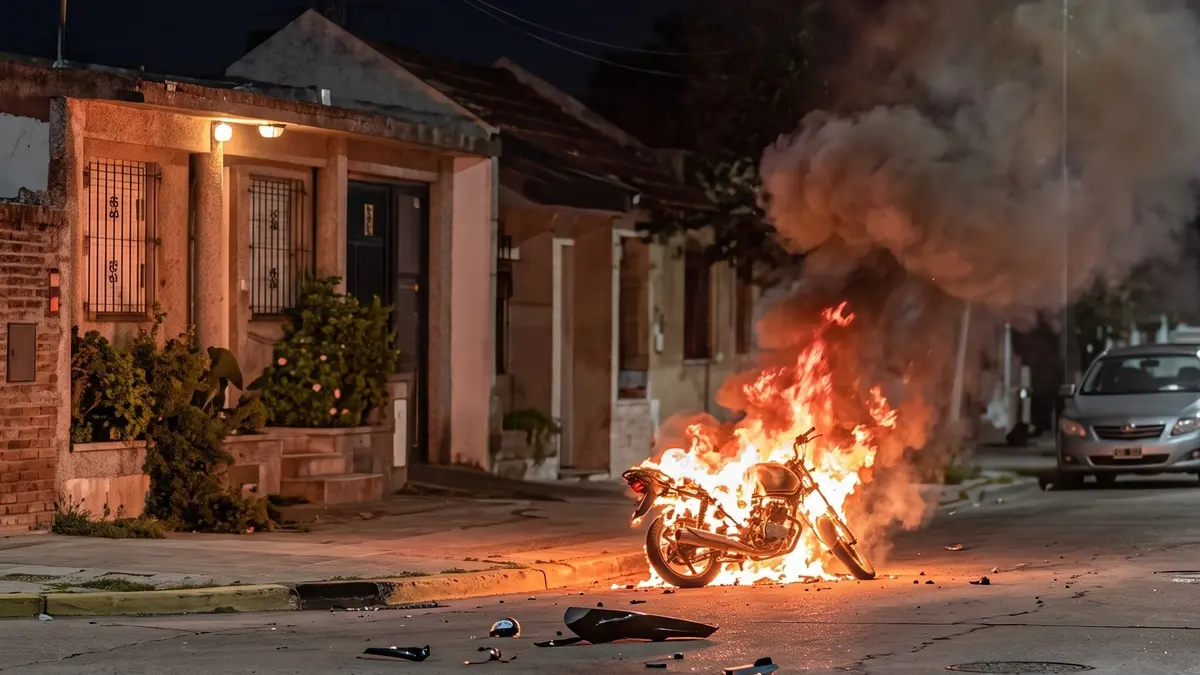 Se incendió la moto que chocó contra un auto y el conductor huyó de la escena del siniestra y el motociclista resultó herido