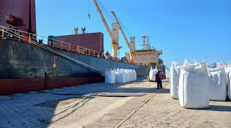La embarcación, procedente de Brasil, amarró en el sector de cabecera para realizar una operación de carga.